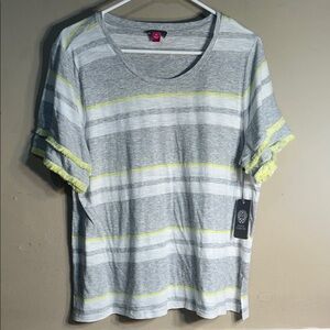 Vince Camuto Gray and Yellow Striped Top Size XL New with Tags